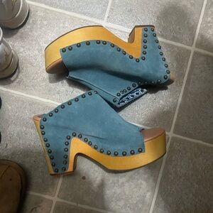 Dingo Blue and Tan Studded Mules